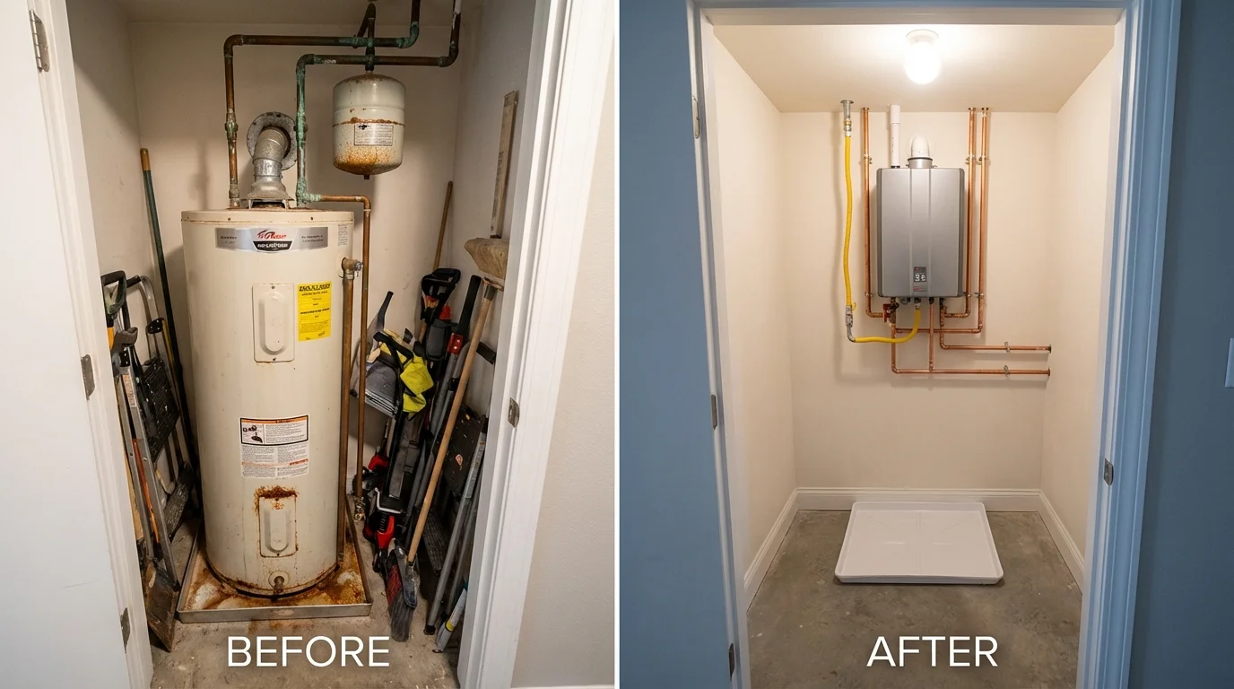 Tank water heater versus wall-mounted tankless unit comparison for Burns, TN homeowners